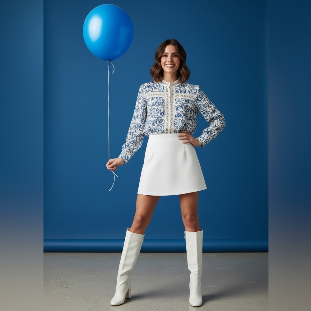 Simple Elegant Blue and White blouse with lace and beautiful details